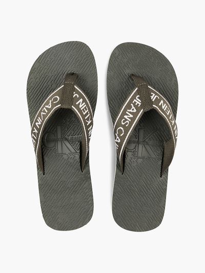 Calvin Klein Fürdőruha HU579465 | Calvin Klein Logo Jacquard Férfi Strandpapucs Sötét Olivazöld